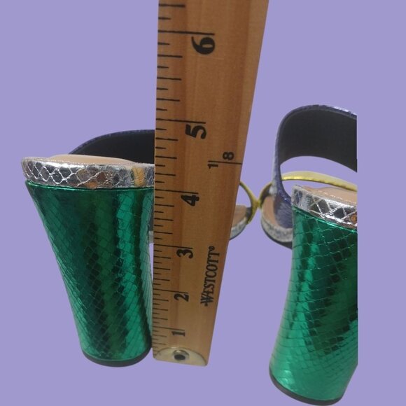 Cathy Din Faux Snake Skin Print Sandals Womens Metallics Purple Gold  Sz 6.5 - Picture 12 of 15